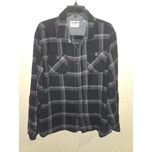 Wrangler Premium Quality Men’s Black White Plaid Button Up Flannel Shirt Size XL